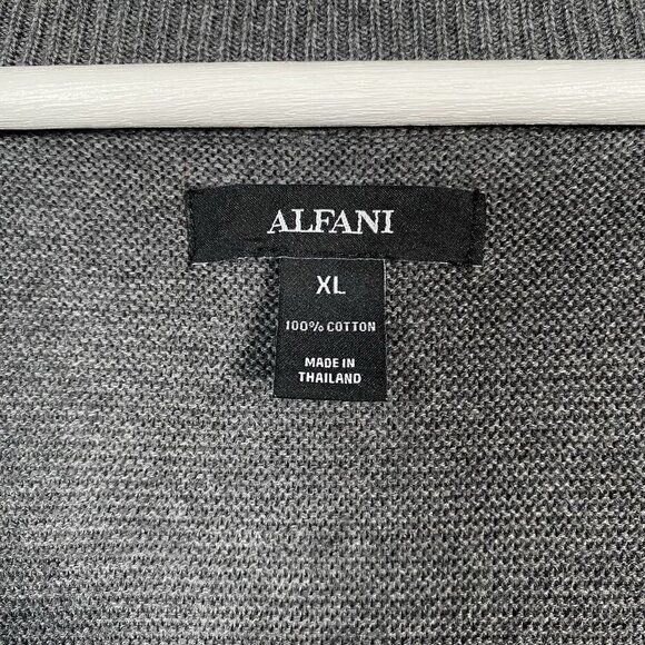Alfani Cardigan Sweater Men’s XL Gray Striped V-Neck Button Up Grandpa Academia - Picture 7 of 13